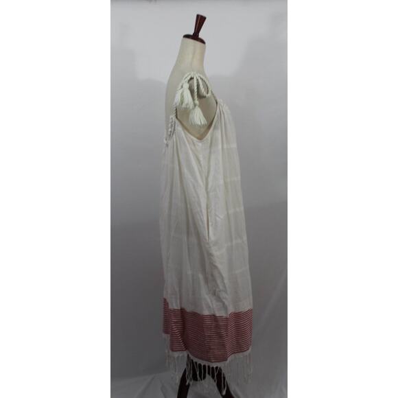 ULLA JOHNSON Sz P XS Adira Off White Red Stripe Coverup Dress Midi Tie Shoulder - Picture 6 of 14
